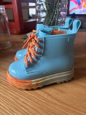 SOLD Kids Mini Melissa Combat Boots Toddler Blue Orange Size 7c